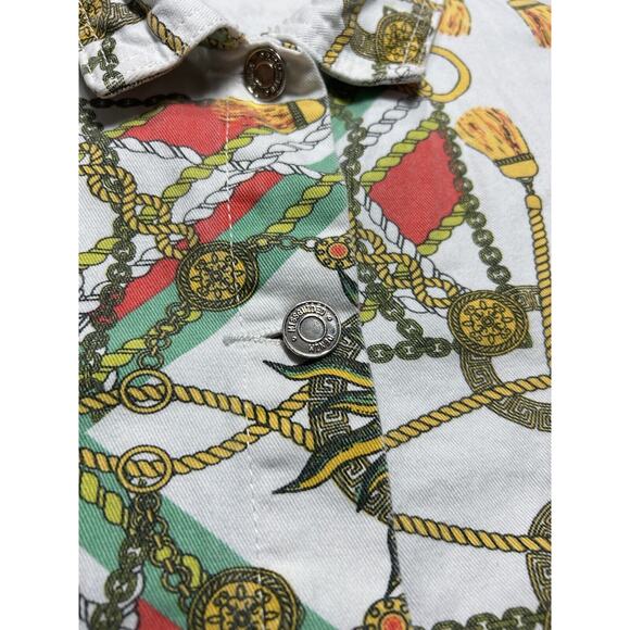 MissGuided womans sz 6 cotton Cropped White Denim Jean Tie Jacket Sun Chain - Picture 4 of 12